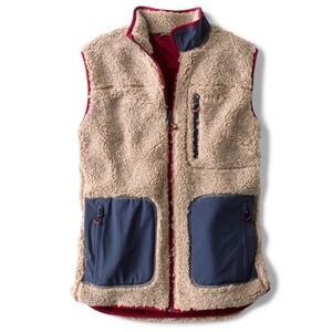Orvis Sherpa Woven Contrast Zip Front Vest Mens Medium New